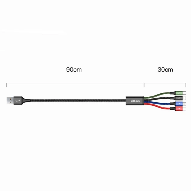 Кабель Baseus Rapid 4-in-1 USB-A to 2xUSB-C/Lightning/Micro-USB 1.2m Black (CA1T4-B01)