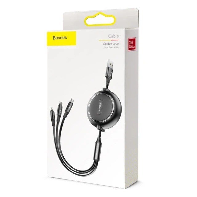 Кабель Baseus Golden Loop 3-in-1 USB-A to USB-C/Lightning/Micro-USB 1.2m Black (CAMLT-JH01)