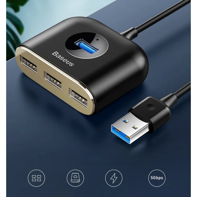 USB-хаб Baseus Square round 4-in-1 USB-C to x4USB-A 1m Black (CAHUB-AY01)