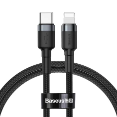 Кабель Baseus Cafule USB-C to Lightning 1m Black/Grey (CATLKLF-G1)