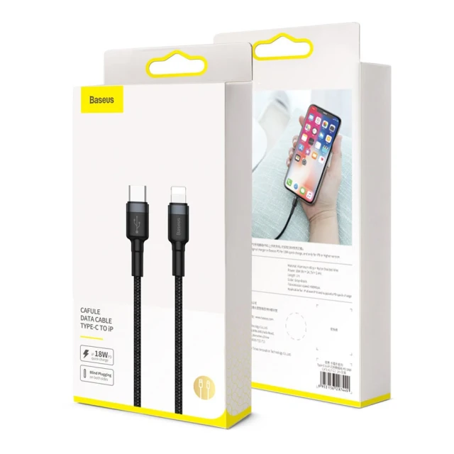 Кабель Baseus Cafule USB-C to Lightning 1m Black/Grey (CATLKLF-G1)
