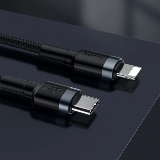 Кабель Baseus Cafule USB-C to Lightning 1m Black/Grey (CATLKLF-G1)