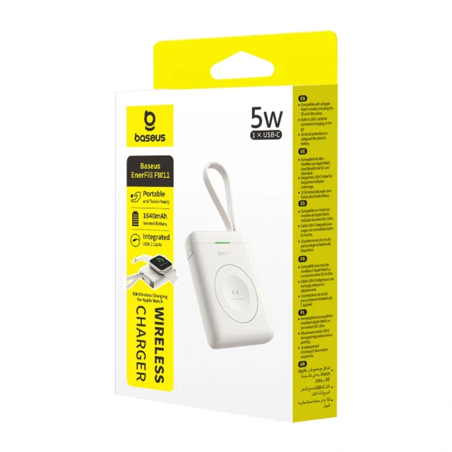 Powerbank Baseus EnerFill FW11 5W для Apple Watch з вбудованим кабелем White (6953156298972)