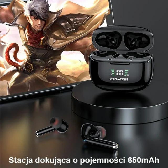 Навушники AWEI TA8 TWS Bluetooth 5.2 + докінг-станція Black (6954284001458)