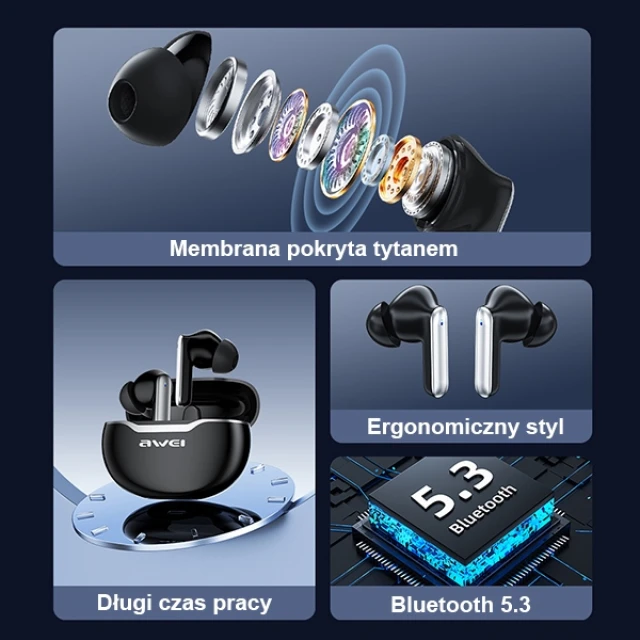 Навушники AWEI T50 Bluetooth 5.3 TWS Black з док-станцією (6954284002745)