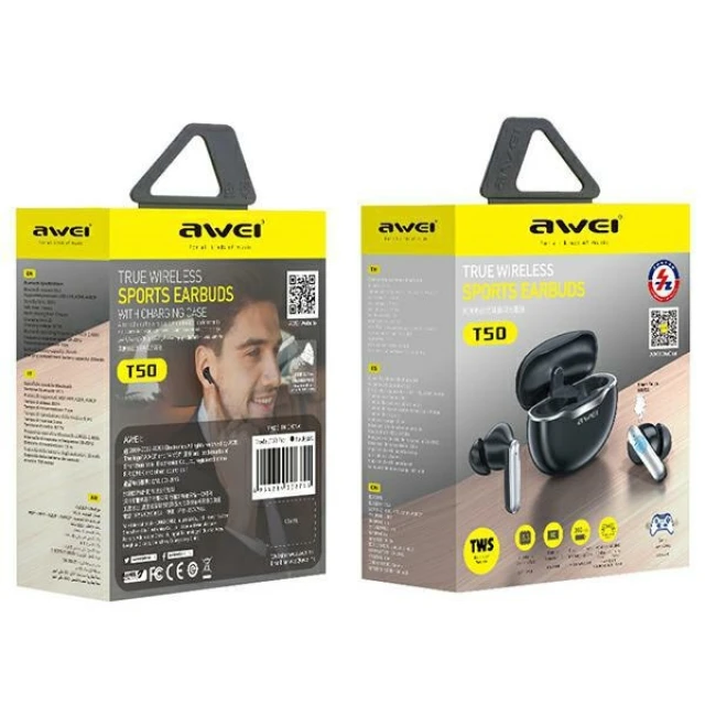 Навушники AWEI T50 Bluetooth 5.3 TWS Black з док-станцією (6954284002745)
