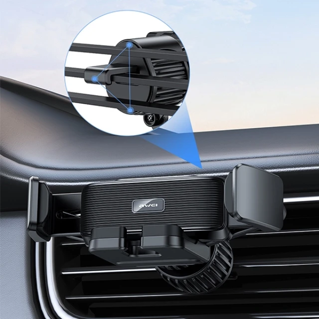 Автотримач AWEI X39 гравітаційний у дефлектор Black (6954284003063)