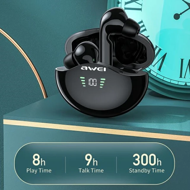 Навушники AWEI T12P Bluetooth 5.3 TWS Black з док-станцією (6954284003148)