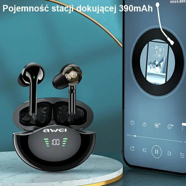 Навушники AWEI T12P Bluetooth 5.3 TWS Black з док-станцією (6954284003148)