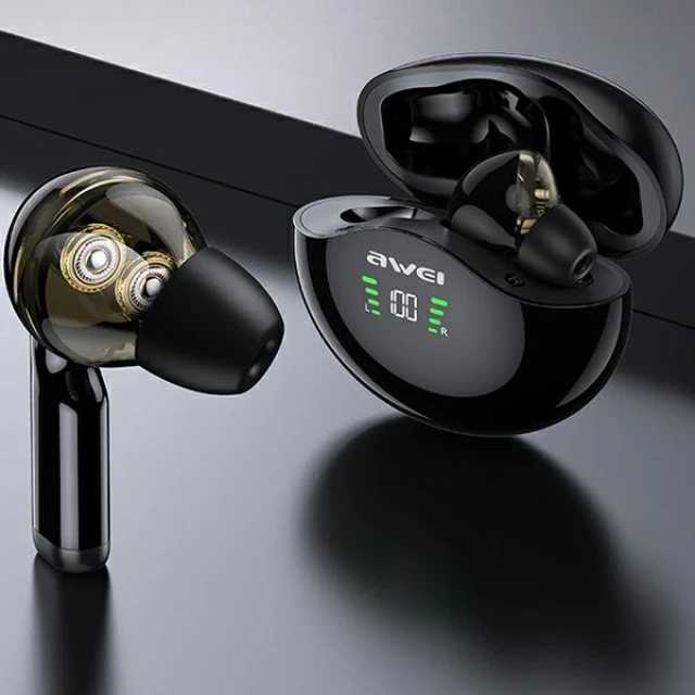 Навушники AWEI T12P Bluetooth 5.3 TWS Black з док-станцією (6954284003148)