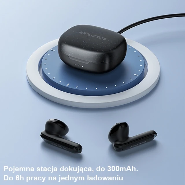 Наушники AWEI T66 Bluetooth 5.3 TWS Black с док-станцией (6954284003919)