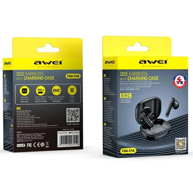 Наушники AWEI T66 Bluetooth 5.3 TWS Black с док-станцией (6954284003919)