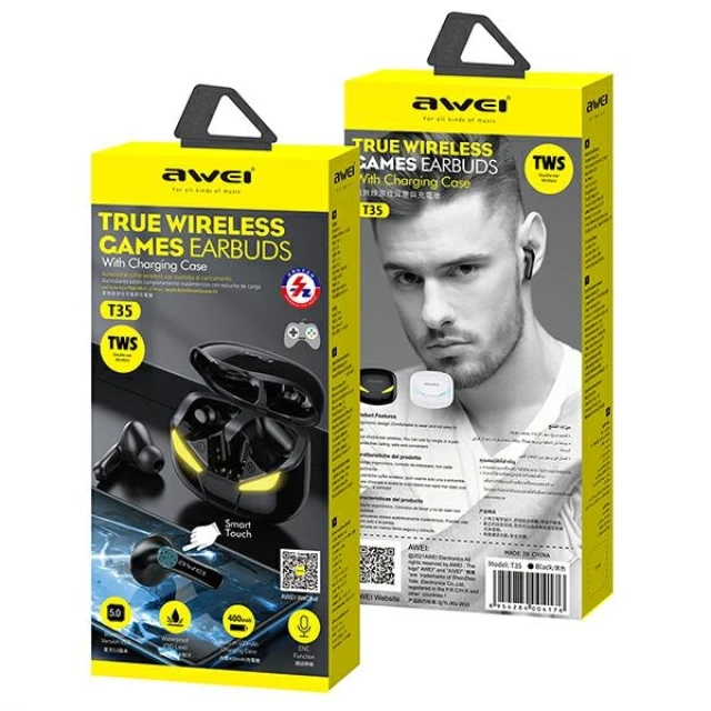 Бездротові навушники AWEI T35 TWS Gaming Black (6954284004176)