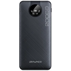 Павербанк AWEI P134K 20000mAh Black з дисплеєм + кабелі USB/PD/Lightning/MicroUSB (6954284004275)