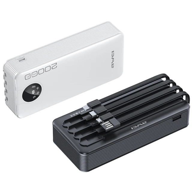 Павербанк AWEI P134K 20000mAh Black з дисплеєм + кабелі USB/PD/Lightning/MicroUSB (6954284004275)