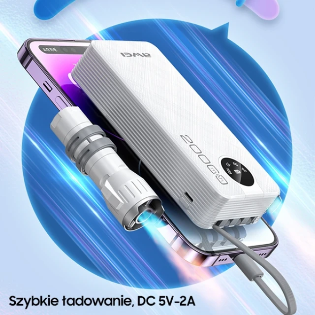 Павербанк AWEI P134K 20000mAh Black з дисплеєм + кабелі USB/PD/Lightning/MicroUSB (6954284004275)