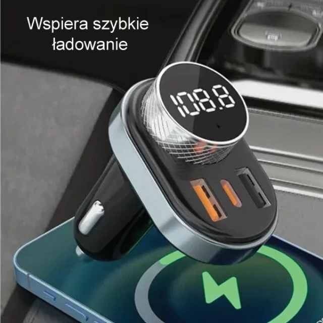 FM-трансмітер AWEI C-843 з Bluetooth 5.0, MP3, USB+USB-C Black (C843)