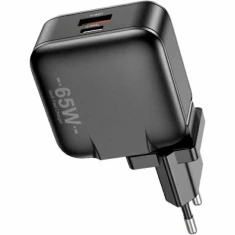 Мережевий зарядний пристрій AWEI PD55-EU 65W USB + USB-C GaN Black (6954284007108)