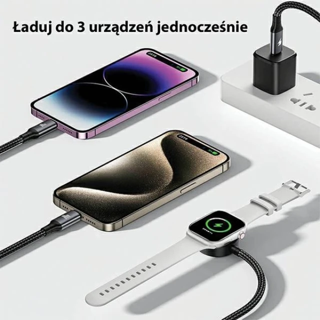 Кабель AWEI W23 3в1 USB-C/Lightning/Watch 100W/10W/2.5W Black (6954284007542)