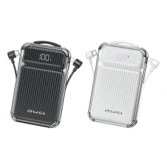 Павербанк AWEI P169K 20000mAh 22.5W Black з дисплеєм + кабелі PD/Lightning (6954284002455)