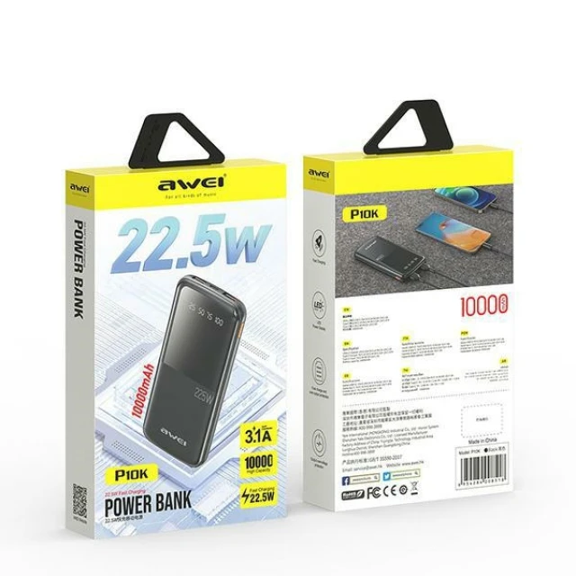 Повербанк AWEI P10K 10000mAh 22.5W Black (6954284008518)