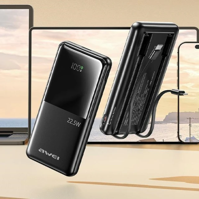 Повербанк AWEI P76K 10000mAh 22.5W Black Digital Display (6954284009126)