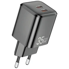 Мережевий зарядний пристрій AWEI PD65-EU 35W 2x USB-C White GaN (6954284009508)