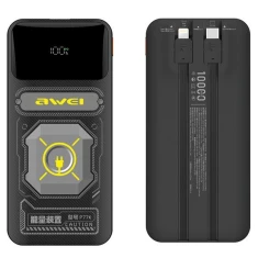 Powerbank AWEI P77K 10000mAh з вбудованим кабелем Lightning/USB-C Black 22.5W (6954284011761)