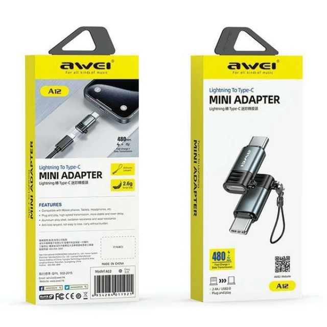 Адаптер AWEI A12 Lightning/USB-C Grey (6954284011921)