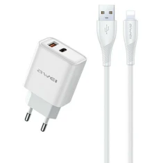 Мережевий зарядний пристрій AWEI PD81L-EU 22.5W GaN з кабелем USB-Lightning White (6954284012669)