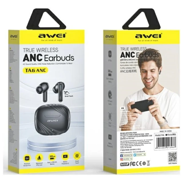 Бездротові навушники AWEI TA6 Bluetooth 5.3 ANC+ з зарядною станцією Black (6954284020961)