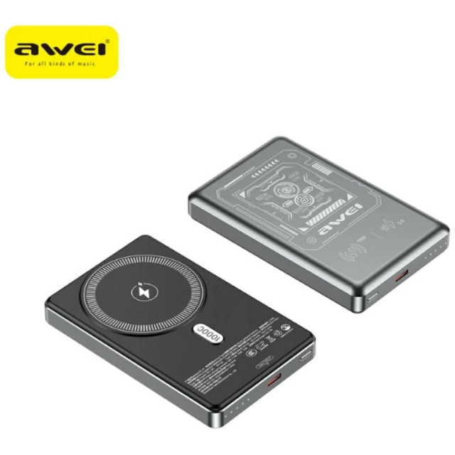 Powerbank Awei PA-31 10000mAh бездротовий Grey (6954284022200)