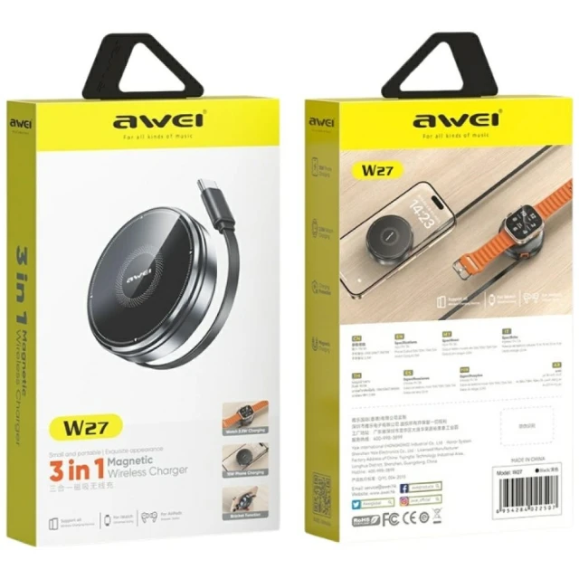 Бездротова зарядка AWEI W22 4в1 15W Fast Charging Black (6954284022507)