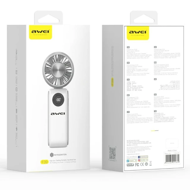 Вентилятор ручний AWEI F39 Fast Ice White (6954284024839)