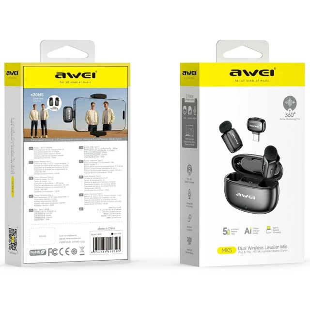 Микрофон галстук AWEI MK5 Duo Ai-Voice Black