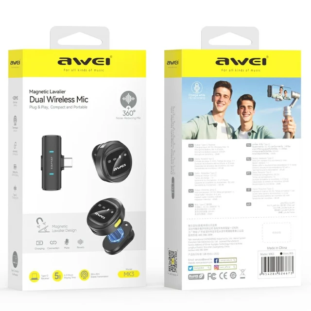 Микрофон галстук AWEI MK3 Duo Black