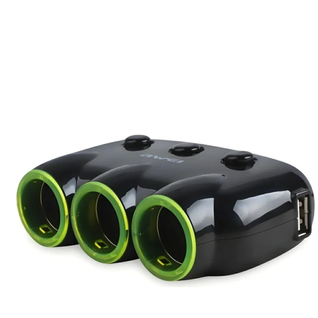 Автомобільний розгалужувач Awei C-35 3 гнізда прикурювача 12V + 2 USB Black (6954284045353)