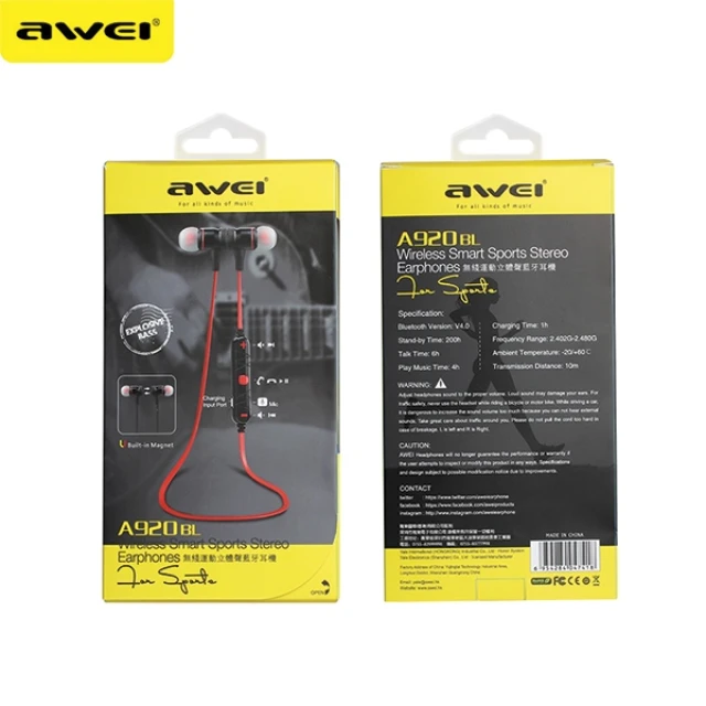 Навушники AWEI A920BL Bluetooth магнітні Black (B920BL)