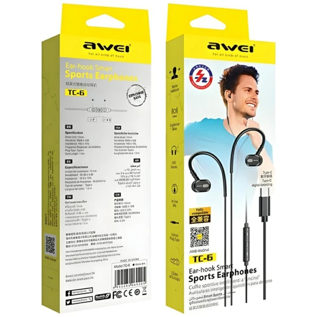 Навушники AWEI TC-6 USB-C Black (6954284069205)