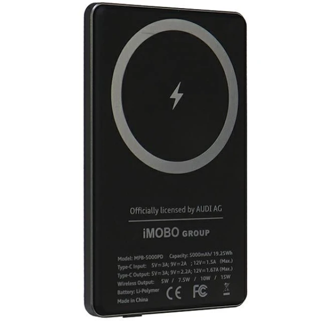 Бездротовий зарядний пристрій Audi 15W 5000mAh MagSafe Grey (AU-MWPB5000-GT/D1-GY)