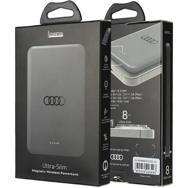 Бездротовий зарядний пристрій Audi 15W 5000mAh MagSafe Grey (AU-MWPB5000-GT/D1-GY)