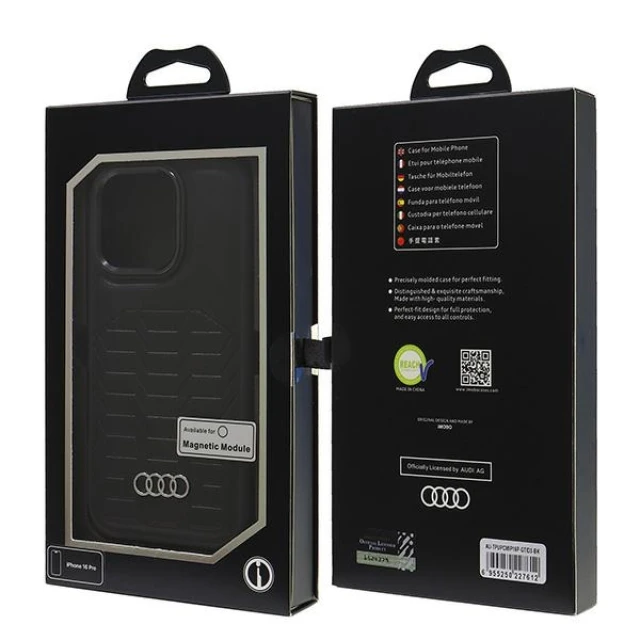Чохол Audi Synthetic Leather для iPhone 16 Pro Black with MagSafe (AU-TPUPCMIP16P-GT/D3-BK)
