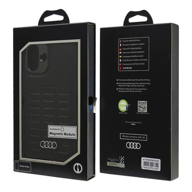 Чохол Audi Synthetic Leather для iPhone 16 Plus Black with MagSafe (AU-TPUPCMIP16M-GT/D3-BK)
