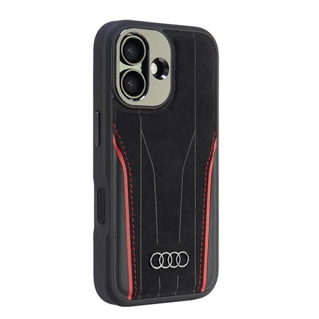 Чохол Audi Genuine Leather для iPhone 16 Black Red with MagSafe (AU-TPUPCMIP16-R8/D3-RD)