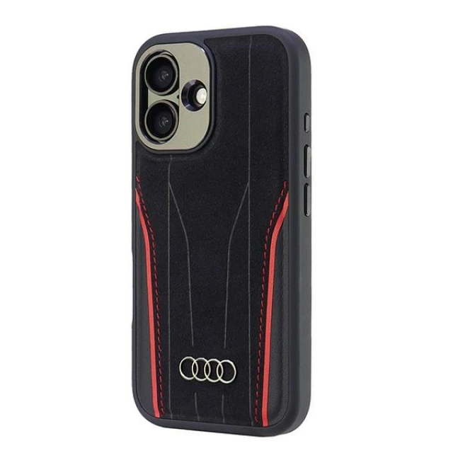 Чохол Audi Genuine Leather для iPhone 16 Black Red with MagSafe (AU-TPUPCMIP16-R8/D3-RD)