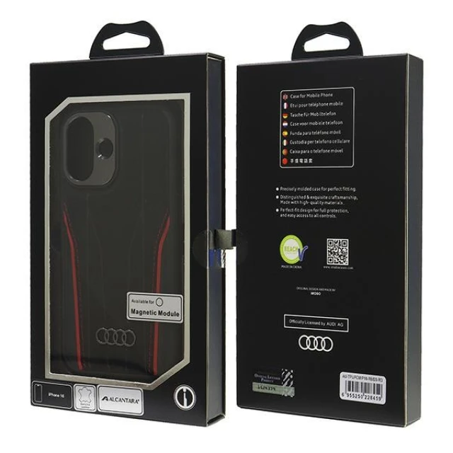 Чохол Audi Genuine Leather для iPhone 16 Black Red with MagSafe (AU-TPUPCMIP16-R8/D3-RD)