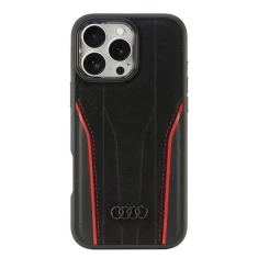 Чохол Audi Genuine Leather для iPhone 16 Pro Max Black Red with MagSafe (AU-TPUPCMIP16PM-R8/D3-RD)