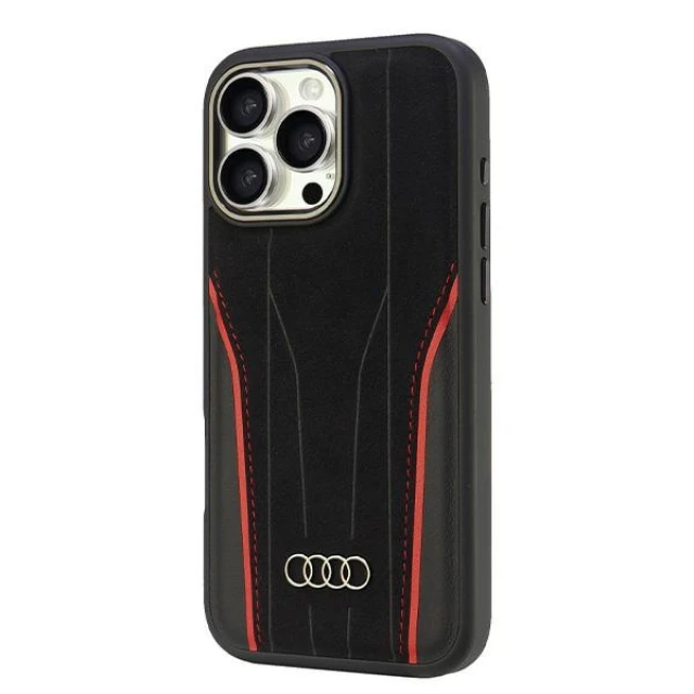 Чохол Audi Genuine Leather для iPhone 16 Pro Max Black Red with MagSafe (AU-TPUPCMIP16PM-R8/D3-RD)
