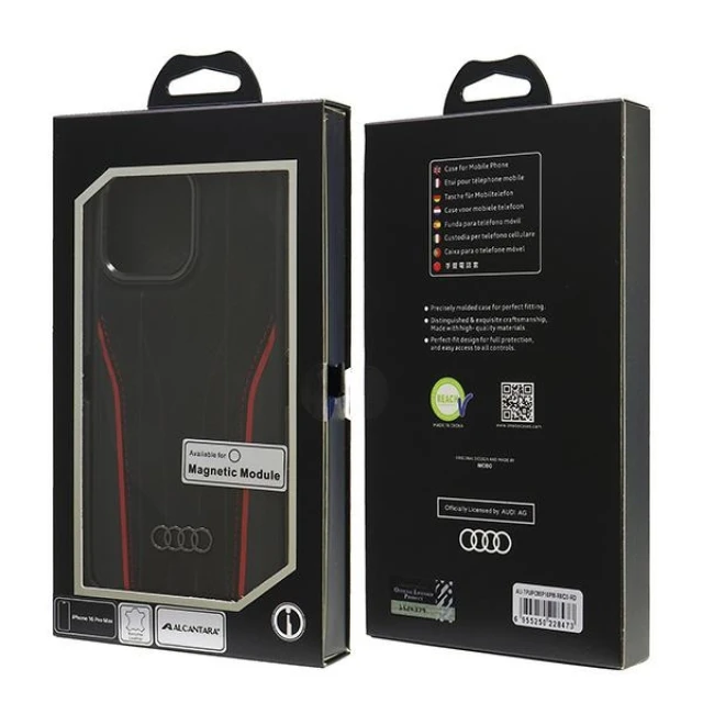 Чохол Audi Genuine Leather для iPhone 16 Pro Max Black Red with MagSafe (AU-TPUPCMIP16PM-R8/D3-RD)