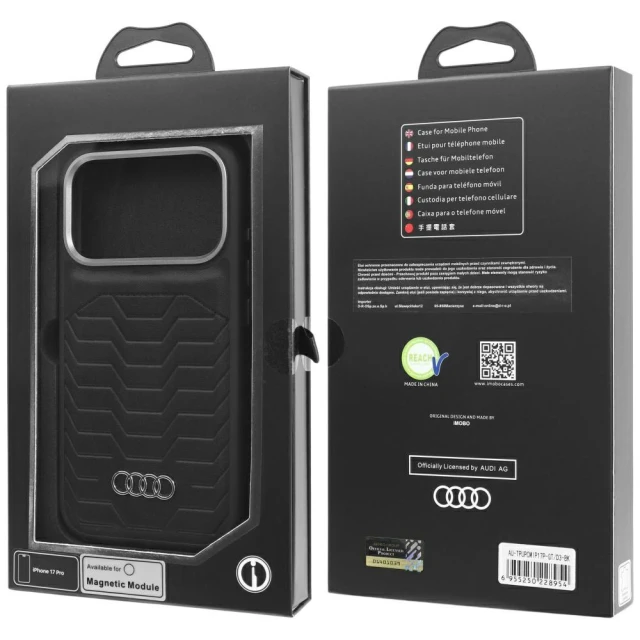 Чохол Audi GT Synthetic Leather для iPhone 17 Pro Black with MagSafe (AU-TPUPCMIP17P-GT/D3-BK)